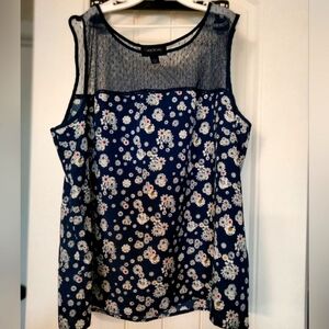 Jason Wu Designer Navy Blue Flowy Floral Lace Top Tank Top Blouse
